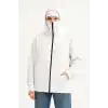 Kadın Samuray Ninja Çift Kapüşonlu Maske Detaylı Fermuarlı Kanguru Cepli Hoodie - Beyaz