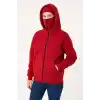 Kadın Samuray Ninja Çift Kapüşonlu Maske Detaylı Fermuarlı Kanguru Cepli Hoodie - Kırmızı