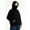 Kadın Samuray Ninja Çift Kapüşonlu Maske Detaylı Fermuarlı Kanguru Cepli Hoodie - Siyah