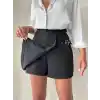 Kadın tokalı şort etek siyah s25449
