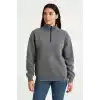 Kadın Üç İplik Dık Yaka Yarım Fermuarlı SweatShirt - Antrasit