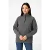 Kadın Üç İplik Dık Yaka Yarım Fermuarlı SweatShirt - Antrasit