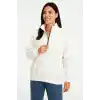 Kadın Üç İplik Dık Yaka Yarım Fermuarlı SweatShirt - Beyaz