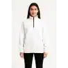 Kadın Üç İplik Dık Yaka Yarım Fermuarlı SweatShirt - Beyaz