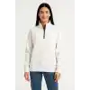 Kadın Üç İplik Dık Yaka Yarım Fermuarlı SweatShirt - Beyaz