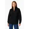 Kadın Üç İplik Dık Yaka Yarım Fermuarlı SweatShirt - Siyah