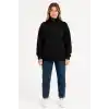 Kadın Üç İplik Dık Yaka Yarım Fermuarlı SweatShirt - Siyah