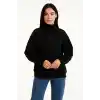 Kadın Üç İplik Dık Yaka Yarım Fermuarlı SweatShirt - Siyah