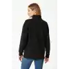Kadın Üç İplik Dık Yaka Yarım Fermuarlı SweatShirt - Siyah