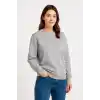 Kadın Üç İplik Düz Bisiklet Yaka SweatShirt - Gri