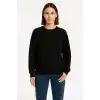 Kadın Üç İplik Düz Bisiklet Yaka SweatShirt - Siyah