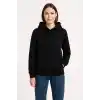 Kadın Üç İplik Kapüşonlu Kanguru Cepli Sweatshirt hoodie - Siyah
