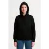 Kadın Üç İplik Kapüşonlu Kanguru Cepli Sweatshirt hoodie - Siyah
