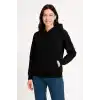 Kadın Üç İplik Kapüşonlu Kanguru Cepli Sweatshirt hoodie - Siyah