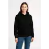 Kadın Üç İplik Kapüşonlu Kanguru Cepli Sweatshirt hoodie - Siyah