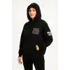 Kadın Üç İplik Kapüşonlu Ön ve Arka Baskılı SweatShirt hoodie - Siyah