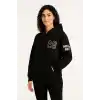 Kadın Üç İplik Kapüşonlu Ön ve Arka Baskılı SweatShirt hoodie - Siyah