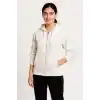 Kadın Üç İplik Kapüşonlu Tam Fermuarlı Kanguru Çepli SweatShirt Hoodie - Beyaz