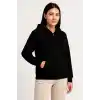 Kadın Üç İplik Kapüşonlu Tam Fermuarlı Kanguru Çepli SweatShirt Hoodie - Siyah