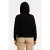 Kadın Üç İplik Kapüşonlu Tam Fermuarlı Kanguru Çepli SweatShirt Hoodie - Siyah