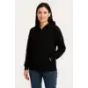Kadın Üç İplik Kapüşonlu Tam Fermuarlı Kanguru Çepli SweatShirt Hoodie - Siyah