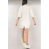 Kadın Unisex Nakış İşlemeli Şort Takım - Beyaz