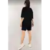 Kadın Unisex Nakış İşlemeli Şort Takım - Siyah