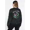 Kadın Wild One Baskılı Bomber Mont – Siyah Renk, Oversize Rahat Kalıp, Fermuarlı, Cepli, Günlük Şık Kapitone Mont - Siyah