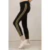 Kadın Yanı Sarı Şeritli Tayt - Siyah