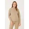 Kadın Yarım Boğaz Triko Kazak yumuşak dokulu Pamuklu ince Dokuma, uzun kollu Rahat Regular kalıp - Bej