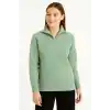 KADIN Yarım Fermuarlı Triko Kazak – Selanik Örgü, Dik Yaka, Pamuklu Dokuma, Oversize Uzun Kollu Kışlık Model - Mint Yeşili