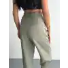 Kadın Yüksel Bel Beli Bağcıklı Cepli Rahat Paça Pantalon - Su Yeşili