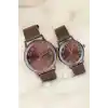 Kahverengi Deri Kordonlu Rose Metal Kasa Sevgili Saatleri