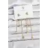 Kalp Model Gold Renk Pirinç Sallantılı Kadın Küpe