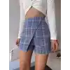 Kapaklı tüvit şort etek mavi