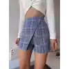 Kapaklı tüvit şort etek mavi