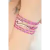 Karışık Desenli Pembe Renk Gümüş Metal Kancalı Bayan Çoklu Bileklik