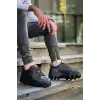 KB-056 Kuback Siyah Cilt Siyah Yüksek Taban Günlük Spor Ayakkabı