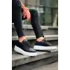 KB-X155 Kuback Siyah Cilt Detaylı Beyaz Yüksek Taban Günlük Spor Ayakkabı