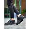 KB-X8 Kuback Siyah Cilt Siyah Süet  Detaylı Siyah Yüksek Taban Günlük Spor Ayakkabı