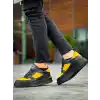 KB-X8 Kuback Siyah Sarı Cilt Yüksek Taban Günlük Spor Ayakkabı