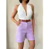 Kemerli gabardin şort lila s25735