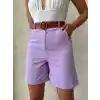 Kemerli gabardin şort lila s25735