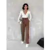Kendinden ince kemerli deri pantolon kahve t1178
