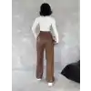 Kendinden ince kemerli deri pantolon kahve t1178