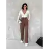 Kendinden ince kemerli deri pantolon kahve t1178