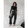 Kendinden ince kemerli deri pantolon siyah t1178