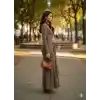Kendinden kemerli uzun elbise vizon