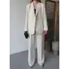 Keten Ceket Pantolon İlik Düğmeli Uzun Kollu Yırtmaçlı ikili Takım - Beyaz