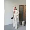 Keten Ceket Pantolon İlik Düğmeli Uzun Kollu Yırtmaçlı ikili Takım - Beyaz